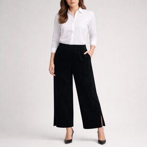 Chicos Travelers Slinky Knit Pants Size 1 M Black Side Slit Straight Pull On